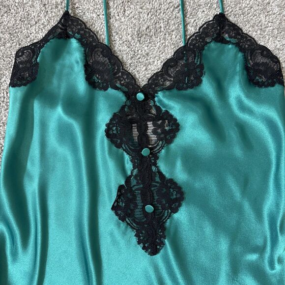 VINTAGE Inner Most Slip Womens Small Teal Lace Satin Chemise USA Sears Cami 90s - Picture 3 of 10